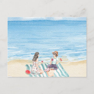 Watercolor Girls vibing at the beach Postcard