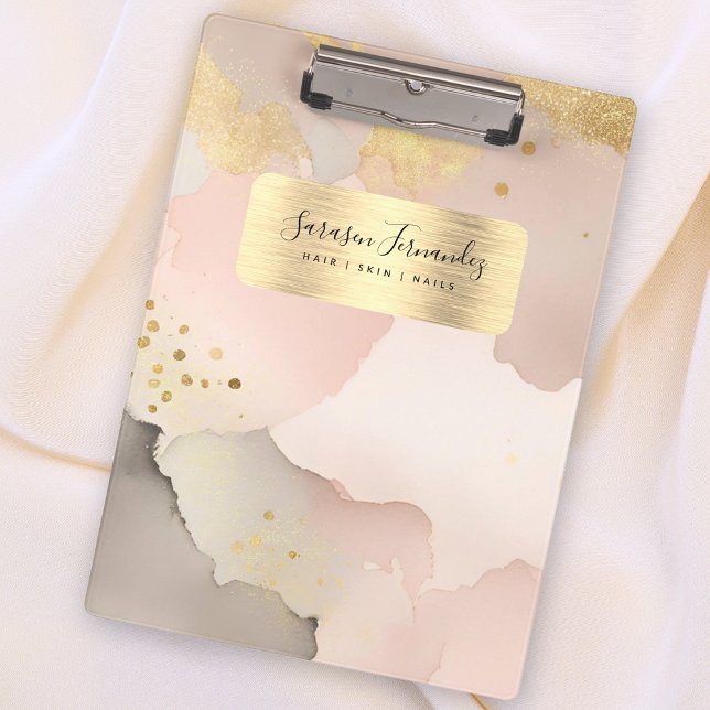 Watercolor Girly Monogram Faux Gold Black Pink Clipboard (Creator Uploaded)