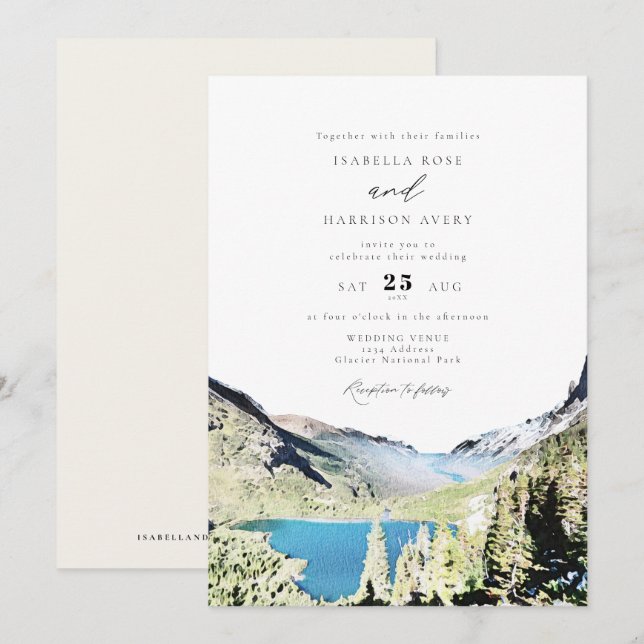 Watercolor Glacier National Park Outdoor Wedding Invitation (Front/Back)
