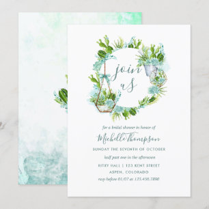 Watercolor Glass Terrarium Succulent Bridal Shower Invitation