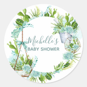 Watercolor Glass Terrarium Succulents Baby Shower Classic Round Sticker