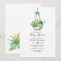 Watercolor Glass Terrarium Succulents Baby Shower
