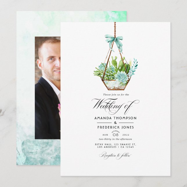 Watercolor Glass Terrarium Succulents Wedding Invi Invitation (Front/Back)
