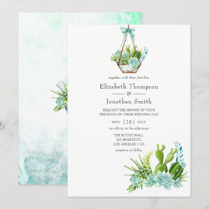 Watercolor Glass Terrarium Succulents Wedding Invitation