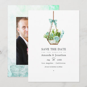 Watercolor Glass Terrarium Succulents Wedding Save The Date