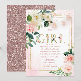 Watercolor Glitter Baby Girl SHOWER BY MAIL Invitation