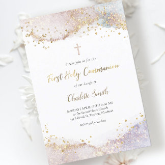 watercolor glitter | First Holy Communion Invitation