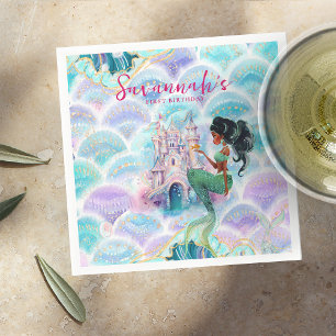Watercolor Glitter Mermaid Birthday Napkin