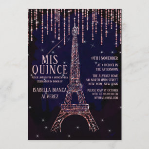 Watercolor Glitter Paris Eiffel Tower Quinceañera Invitation