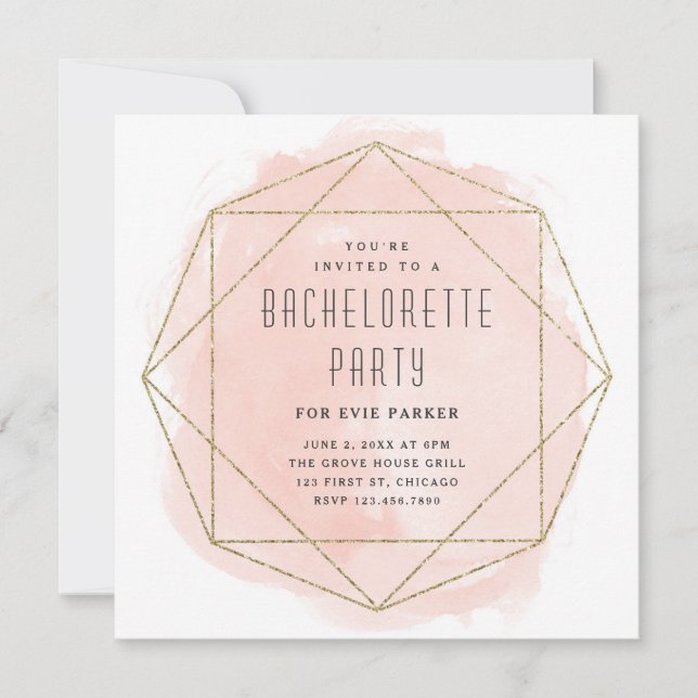 Watercolor Glitter Pink Bachelorette Party Invitation (Front)