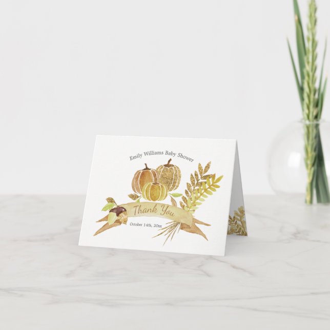 Watercolor Glitter Pumpkin Thank You Card (Front)