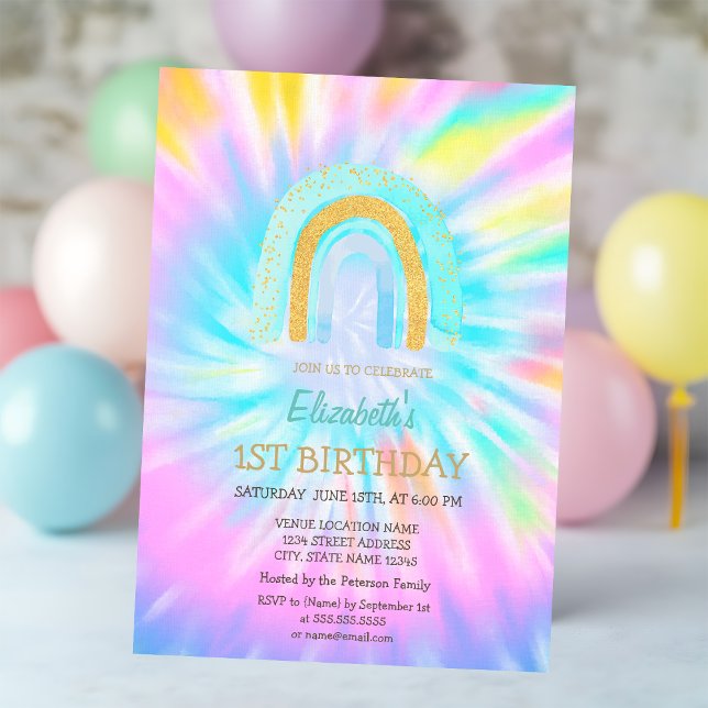Watercolor Glitter Rainbow Tie Dye Birthday Invitation (Creator Uploaded)