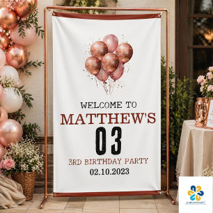 Watercolor Glitter Rose Gold balloon 3rd birthda Banner