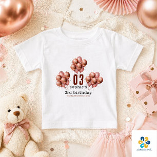  Watercolor Glitter Rose Gold balloon 3rd birthday Baby T-Shirt