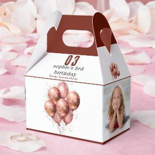Watercolor Glitter Rose Gold balloon 3rd birthday Favour Box