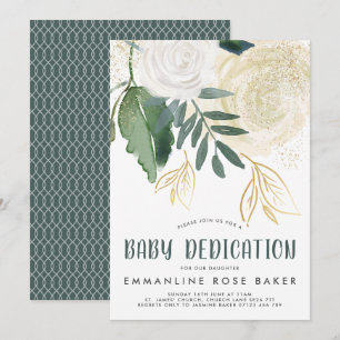Watercolor & Glitter Roses Baby Dedication Invite
