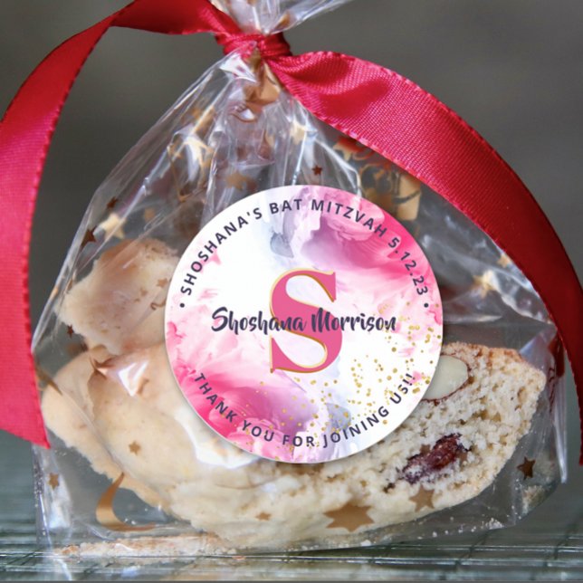 Watercolor Glitter Script  Monogram Thank You Classic Round Sticker (Creator Uploaded)