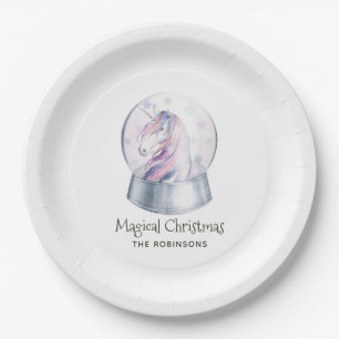 Watercolor Glitter Unicorn Christmas Paper Plate