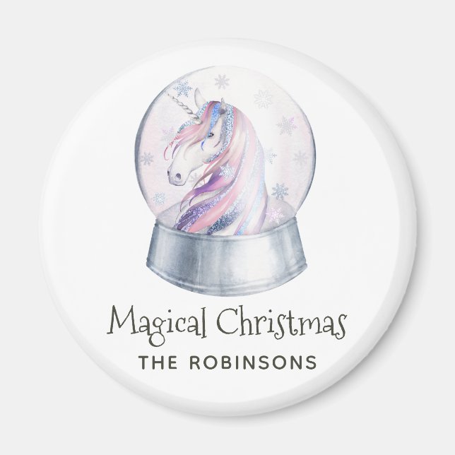 Watercolor Glitter Unicorn Winter Holiday Magnet (Front)
