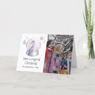 Watercolor Glitter Unicorn Winter Holiday Photo Card