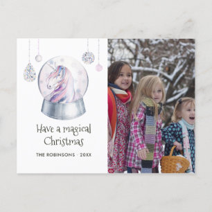 Watercolor Glitter Unicorn Winter Holiday Photo Postcard