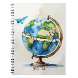Watercolor Globe and Paper Airplane Design Notebook