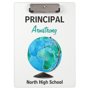 Watercolor Globe Personalised School Principal Clipboard