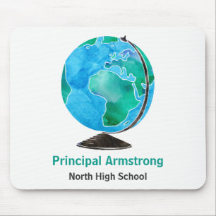 Watercolor Globe Personalised School Principal Mouse Mat