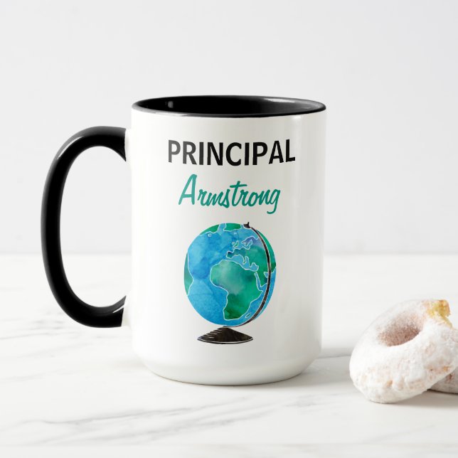 Watercolor Globe Personalised School Principal Mug (With Donut)