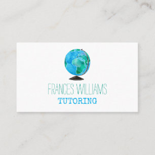 Watercolor Globe Tutoring Reminder Tutor Business Card