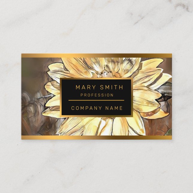 Watercolor Glossy Sunflower Elegant Collection Business Card (Front)