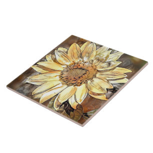 Watercolor Glossy Sunflower Elegant Collection Tile