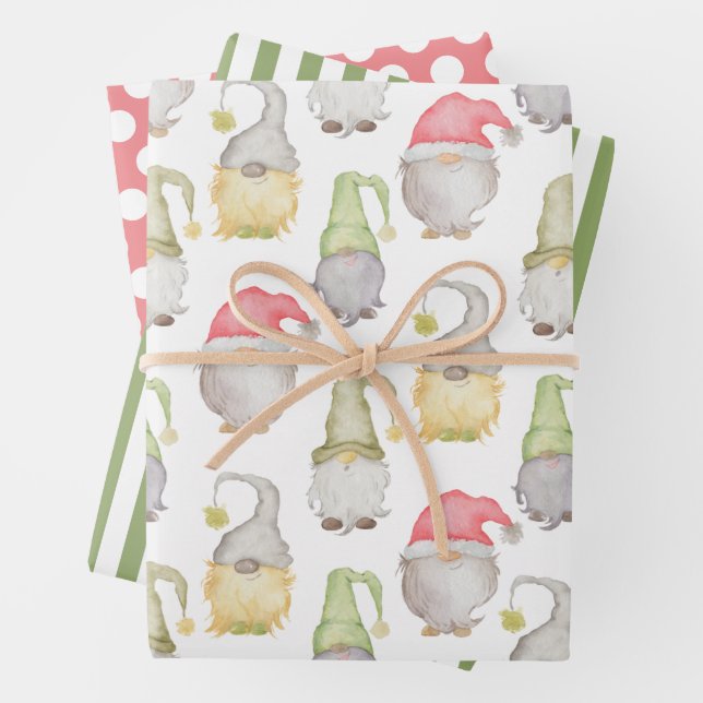 Watercolor Gnome Christmas Wrapping Paper Sheet (In situ)
