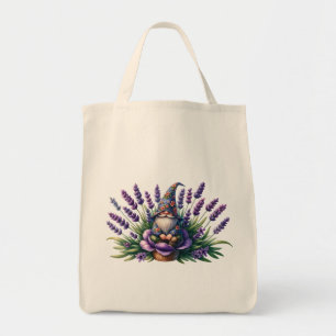 Watercolor Gnome & Purple Flowers Tote Bag