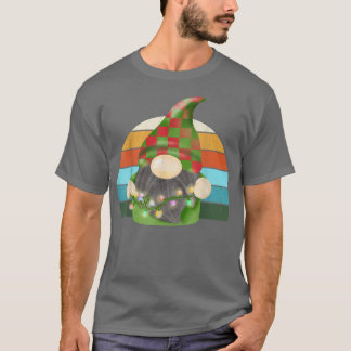 Watercolor Gnome Santa Christmas Tree Lights Xmas  T-Shirt