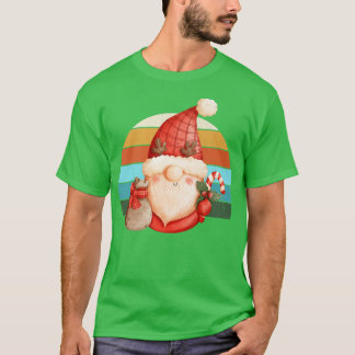 Watercolor Gnome Santa Christmas Tree Lights Xmas  T-Shirt
