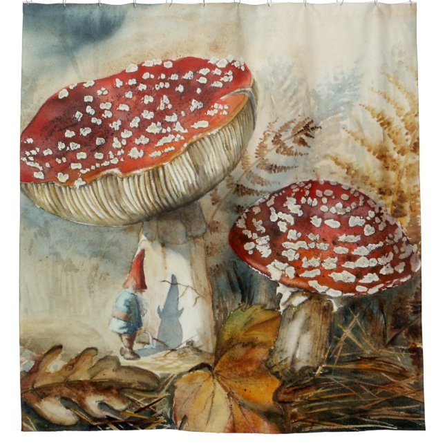 watercolor gnome shower curtain (Front)