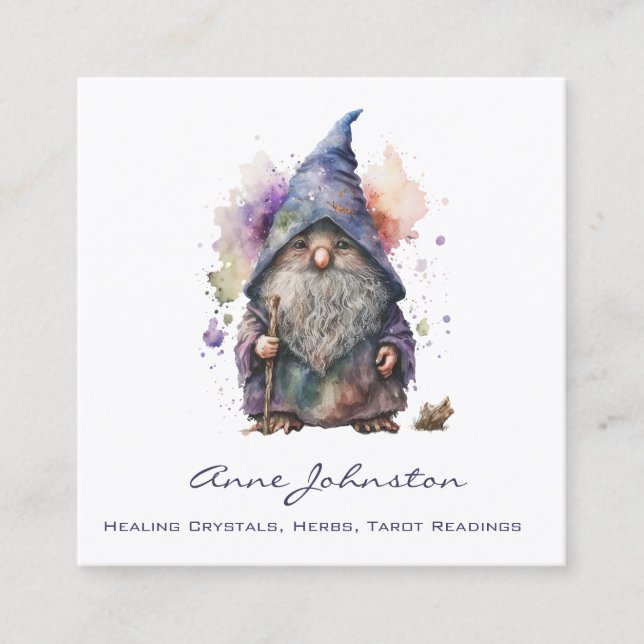 Watercolor Gnome Square Business Card (Front)