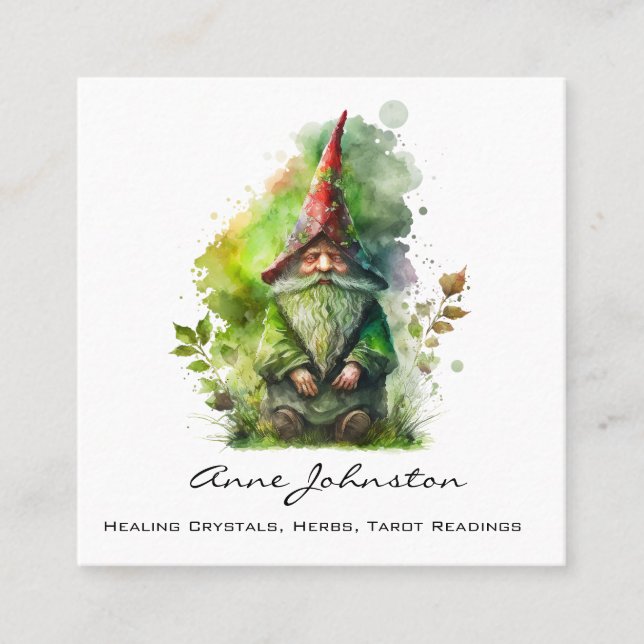 Watercolor Gnome Square Business Card (Front)