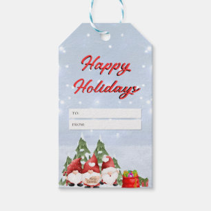 Watercolor Gnome Winter Scene Holiday Gift Tags