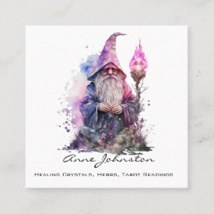 Watercolor Gnome Wizard Purple and Black Square Business Card