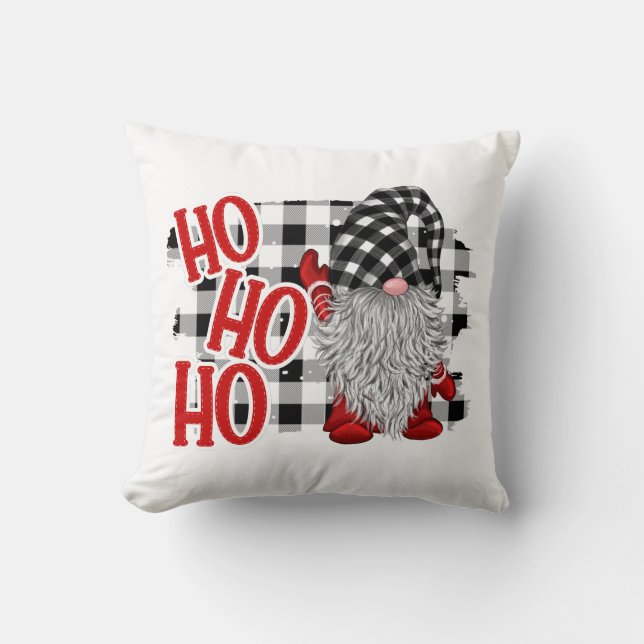 Watercolor Gnomes Christmas Buffalo Plaid Cushion (Front)