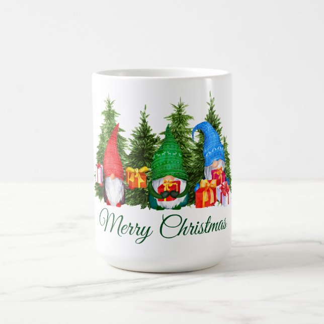Watercolor Gnomes Green Merry Christmas Coffee Mug (Center)