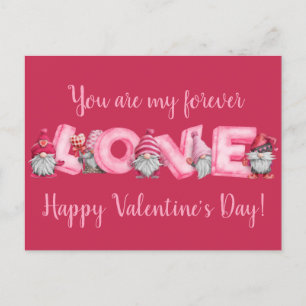 Watercolor Gnomes Pink Valentine Greeting Postcard