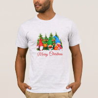 Watercolor Gnomes Red Merry Christmas Grey