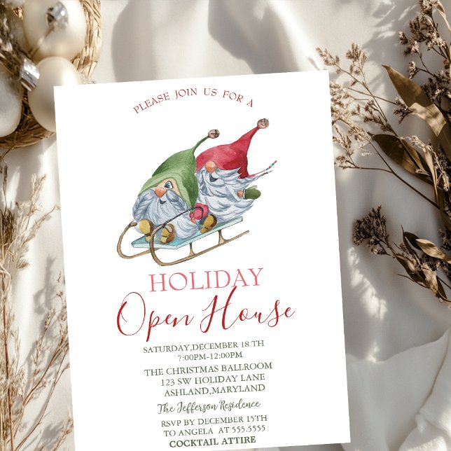 Watercolor Gnomes Sleigh Open House   Invitation (Creator Uploaded)