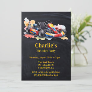 Watercolor Go Kart Boy Birthday Party Invitation