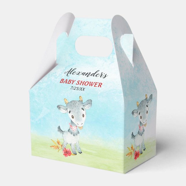 Watercolor Goat Baby Shower Farm Favour Box (Front Side)