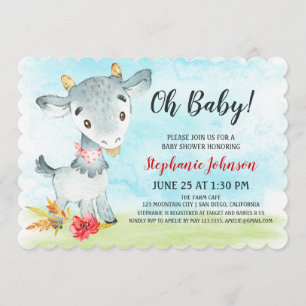 Watercolor Goat Baby Shower Farm Invitation