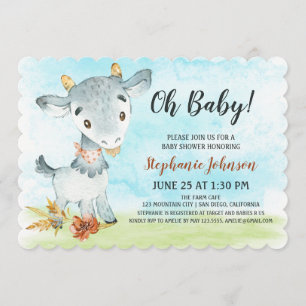 Watercolor Goat Baby Shower Farm Invitation